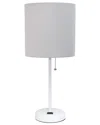 Lalia Home 19.5in Stick Table Desk Lamp With Drum Shade, Charging Outlet & Led  Bulb Included