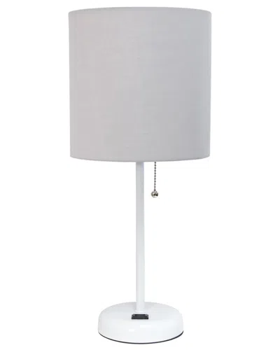 Lalia Home 19.5in Stick Table Desk Lamp With Drum Shade, Charging Outlet & Led  Bulb Included In Burgundy