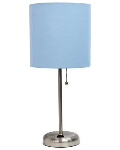 Lalia Home 19.5in Stick Table Desk Lamp With Usb Charging Port, Drum Shade &  Led Bulb Included In Blue