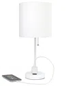 Lalia Home 19.5in Stick Table Desk Lamp With Drum Shade, Charging Outlet & Led  Bulb Included