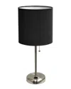 Lalia Home 19.5in Stick Table Desk Lamp With Drum Shade, Charging Outlet & Led  Bulb Included