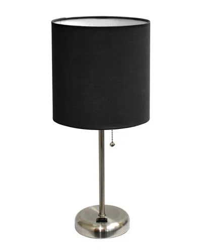 Lalia Home 19.5in Stick Table Desk Lamp With Drum Shade, Charging Outlet & Led  Bulb Included In Black