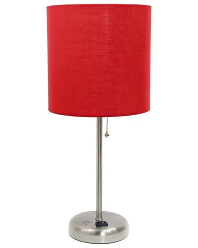 LALIA HOME LALIA HOME 19.5IN STICK TABLE DESK LAMP WITH DRUM SHADE, CHARGING OUTLET & LED  BULB INCLUDED