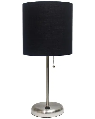 Lalia Home 19.5in Stick Table Desk Lamp With Usb Charging Port, Drum Shade &  Led Bulb Included In Brown
