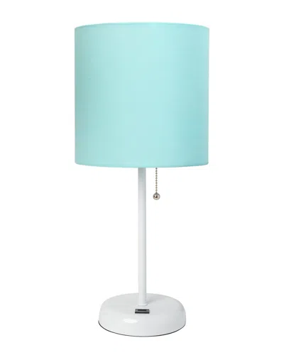 Lalia Home 19.5in Stick Table Desk Lamp With Usb Charging Port, Drum Shade &  Led Bulb Included In Blue