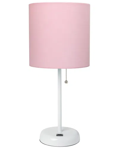 Lalia Home 19.5in Stick Table Desk Lamp With Usb Charging Port, Drum Shade &  Led Bulb Included In Pink