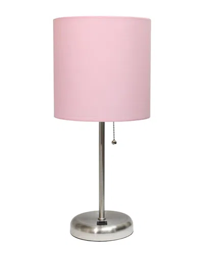 Lalia Home 19.5in Stick Table Desk Lamp With Usb Charging Port, Drum Shade &  Led Bulb Included In Brown