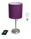 Lalia Home 19.5in Stick Table Desk Lamp With Usb Charging Port, Drum Shade &  Led Bulb Included