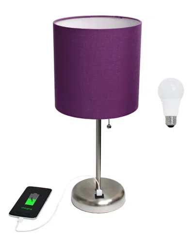 Lalia Home 19.5in Stick Table Desk Lamp With Usb Charging Port, Drum Shade &  Led Bulb Included In Black