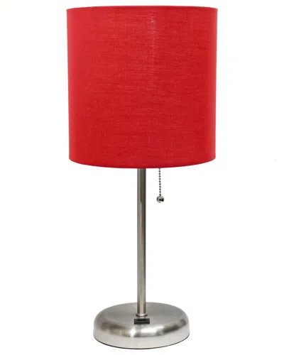 Lalia Home 19.5in Stick Table Desk Lamp With Usb Charging Port, Drum Shade &  Led Bulb Included In Brown