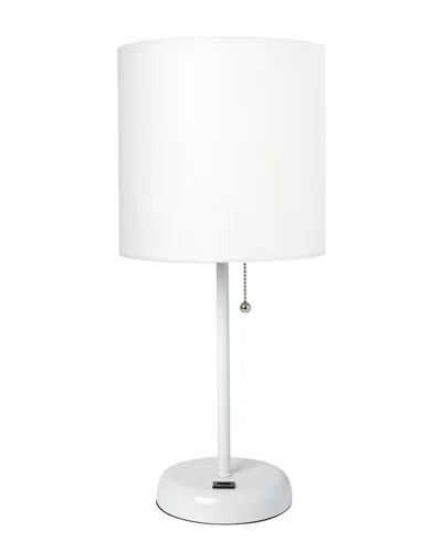 Lalia Home 19.5in Stick Table Desk Lamp With Usb Charging Port, Drum Shade &  Led Bulb Included In White