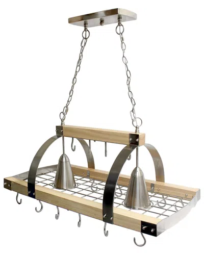 Lalia Home Laila Home 2-light Kitchen Wood Pot Rack With Downlights In Brown