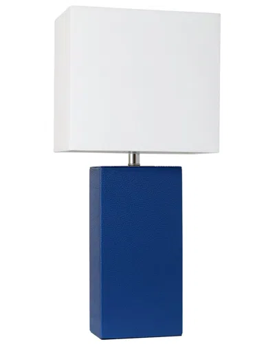 Lalia Home 21in Modern Leather Wrapped Table Lamp With Led Bulb Included In Blue