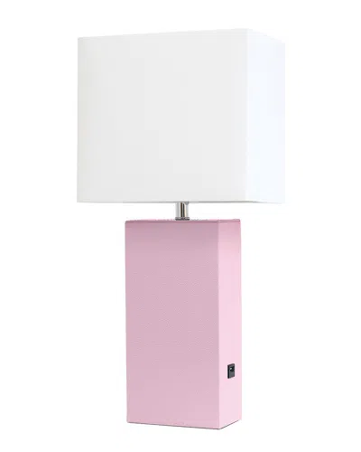 Lalia Home 21in Modern Leather Wrapped Table Lamp With Usb Port & Led Bulb  Included In Pink