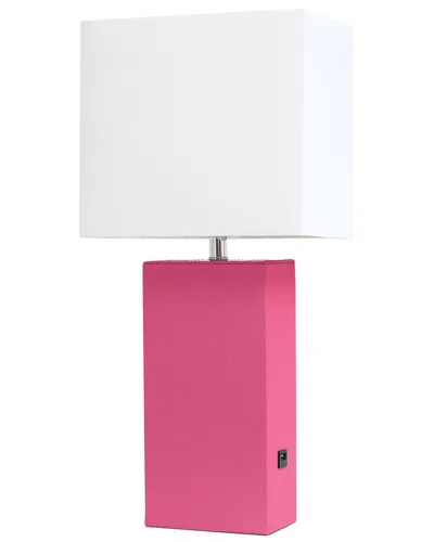 Lalia Home 21in Modern Leather Wrapped Table Lamp With Usb Port & Led Bulb  Included In Pink