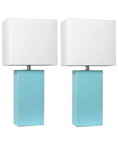 Lalia Home Laila Home 2pk Modern Leather Table Lamps With White Fabric Shades In Aqua