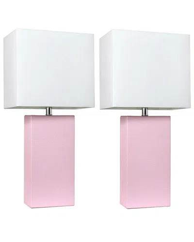 Lalia Home Laila Home 2pk Modern Leather Table Lamps With White Fabric Shades In Pink