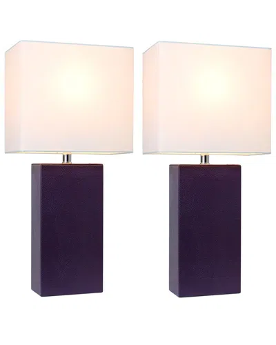 Lalia Home Laila Home 2pk Modern Leather Table Lamps With White Fabric Shades In Purple