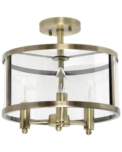 Lalia Home 3-light 13in Industrial Farmhouse Glass And Metallic Accented Semi-  Flushmount In Gold