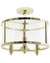 Lalia Home 3-light 13in Industrial Farmhouse Glass And Metallic Accented Semi-  Flushmount In Gold
