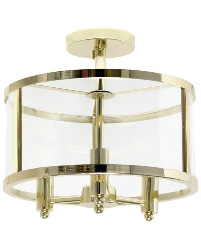 Lalia Home 3-light 13in Industrial Farmhouse Glass And Metallic Accented Semi-  Flushmount In Gold
