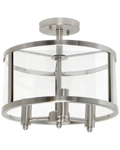 Lalia Home 3-light 13in Industrial Farmhouse Glass And Metallic Accented Semi-  Flushmount In Silver