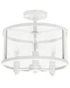 Lalia Home 3-light 13in Industrial Farmhouse Glass And Metallic Accented Semi-  Flushmount In White