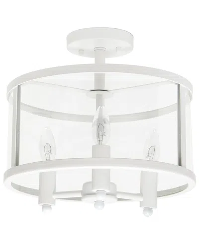 Lalia Home 3-light 13in Industrial Farmhouse Glass And Metallic Accented Semi-  Flushmount In White