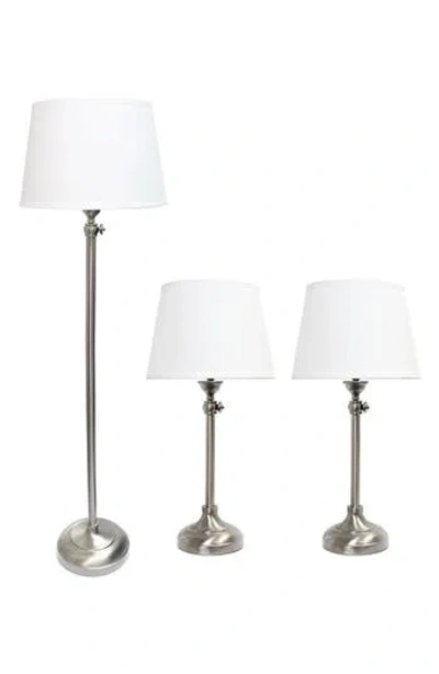Lalia Home Perennial Modern Manhattan Extendable 3pc Metal Lamp Set (2 Table  Lamps, 1 Floor Lamp) In Silver