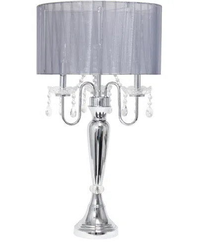 Lalia Home 31" Chrome Cascading Crystal Table Lamp In Chrome,gray Shade