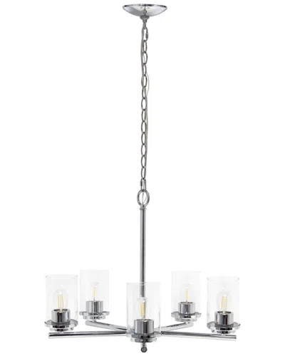 Lalia Home 5-light 20.5in Classic Contemporary Clear Glass And Metal Hanging  Pendant Chandelier In Silver