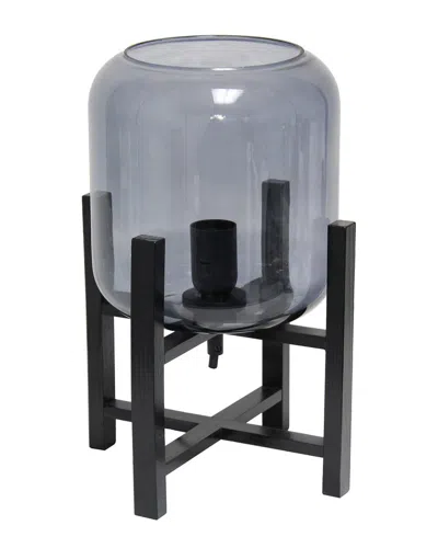 Lalia Home Black Wood Mounted Table Lamp With Smokey Glass Cylinder Shade