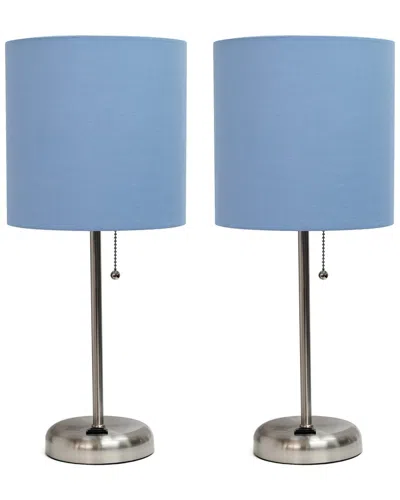 Lalia Home Laila Home Brushed Steel Stick Lamp With Charging Outlet And Fabric Shade 2pk Set In Brown