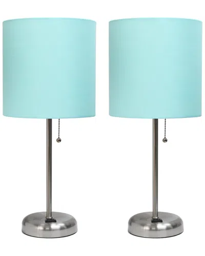 Lalia Home Laila Home Brushed Steel Stick Lamp With Charging Outlet And Fabric Shade 2pk Set In Brown