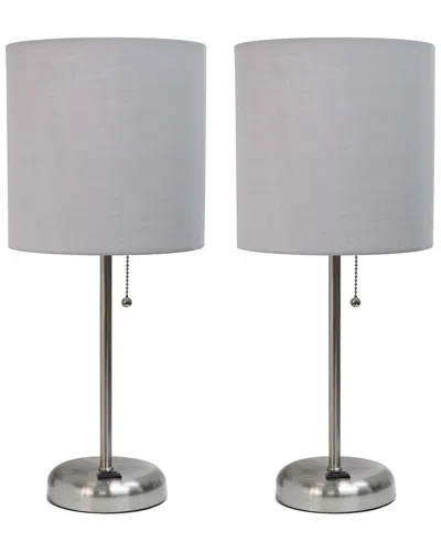 Lalia Home Laila Home Brushed Steel Stick Lamp With Charging Outlet And Fabric Shade 2pk Set In Brown