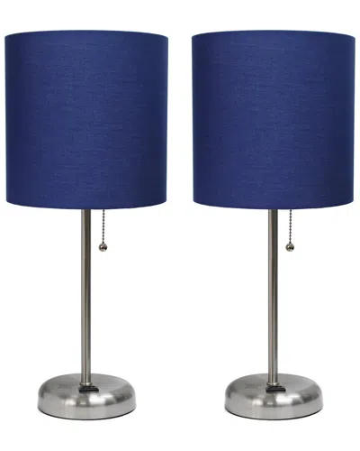 Lalia Home Laila Home Brushed Steel Stick Lamp With Charging Outlet And Fabric Shade 2pk Set In Brown
