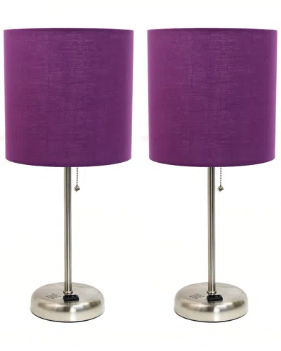 Lalia Home Laila Home Brushed Steel Stick Lamp With Charging Outlet And Fabric Shade 2pk Set In Brown