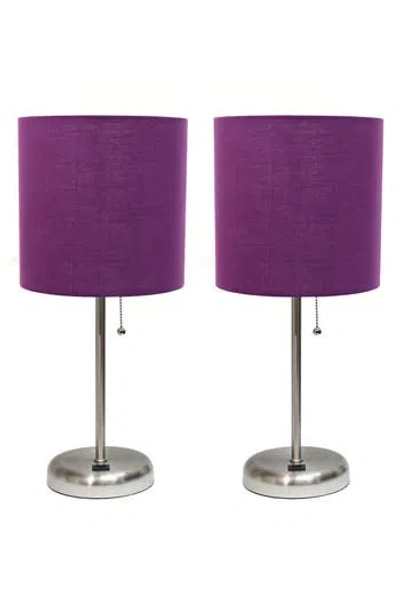 Lalia Home Brushed Steel Usb Port Table Top Lamp In Purple