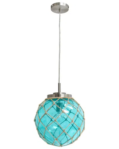 Lalia Home Laila Home Buoy Netted Brushed Nickel Coastal Ocean Sea Glass Pendant With Natural Rope In Aqua