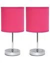 Lalia Home Laila Home Chrome Mini Basic Table Lamp With Fabric Shade 2pk Set In Pink