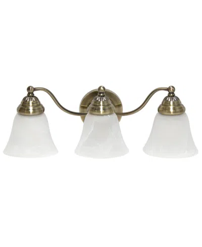 Lalia Home Essentix Traditional Three Light Curved Metal, Alabaster White Glass Shade Vanity Uplight Downlight In Antique Brass