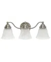 LALIA HOME ESSENTIX TRADITIONAL THREE LIGHT CURVED METAL, ALABASTER WHITE GLASS SHADE VANITY UPLIGHT DOWNLIGHT 