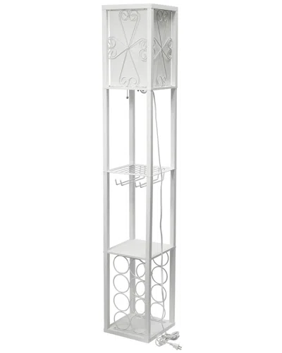 Lalia Home Laila Home Floor Lamp Etagere Organizer Storage Shelf And Wine Rack With Linen Shade In White