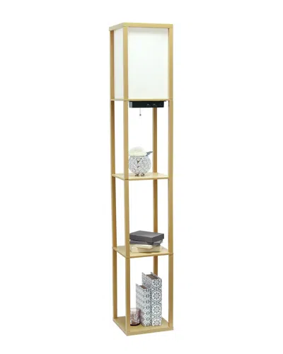 Lalia Home Floor Lamp Etagere With 2 Usb Charging Ports & Charging Outlet In Gold