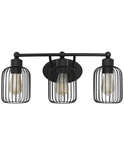 Lalia Home Ironhouse Three Light Industrial Decorative Cage Vanity Uplight Downlight Wall Mounted Fixture F In Black