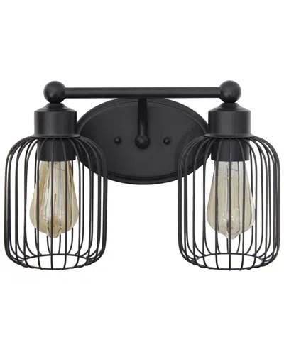 Lalia Home Ironhouse Two Light Industrial Decorative Cage Vanity Uplight Downlight Wall Mounted Fixture In Black