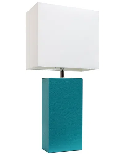 Lalia Home Lexington 21in Leather Base Modern Home Décor Bedside Table Lamp In Blue