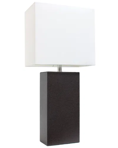 Lalia Home Lexington 21in Leather Base Modern Home Décor Bedside Table Lamp In Brown
