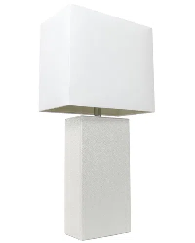 Lalia Home Lexington 21in Leather Base Modern Home Décor Bedside Table Lamp In White