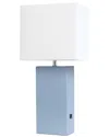 Lalia Home Lexington 21in Leather Base Modern Home Décor Bedside Table Lamp  With Usb Charging Port In Blue